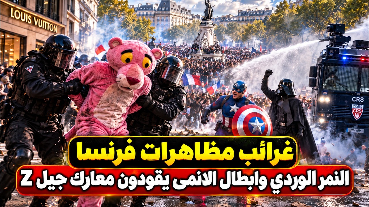 غرائب مظاهرات فرنسا .. باتمان وسوبرمان والنمر الوردي في مظاهرات أوروبا.. إيه ح