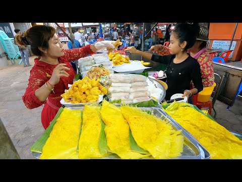 Most Famous Place for Yellow Pancake, Fried Noodle, Spring Roll & Real Life In Market - Street Food