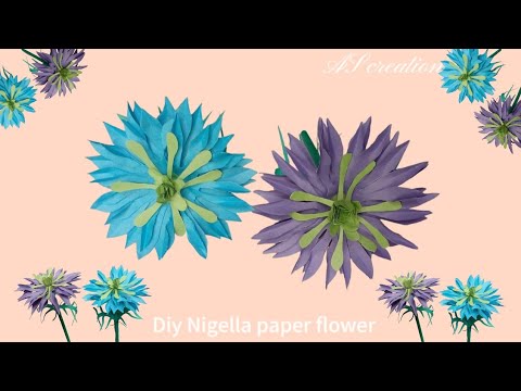 Diy amazing paper nigella flower making//how to make nigella flower with paper easy & quick