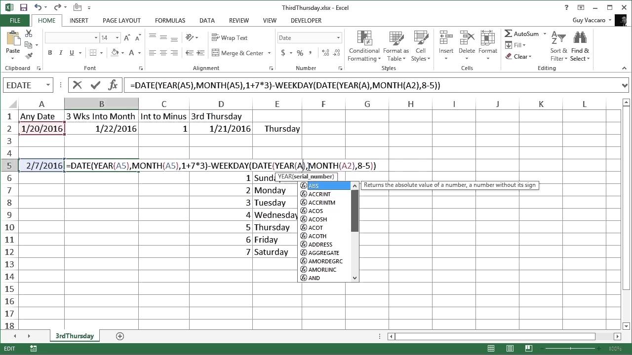 Microsoft Excel Cookbook | Calculating Dates Using Functions