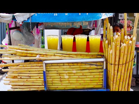 8 Minutes How  to Make Simple Sugarcane Juice Selling In Phnom Penh