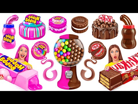 Desafío de Comida Rosa vs. Negra #2 | Comiendo solo 1 color durante 24 horas Multi DO Fun Challenge