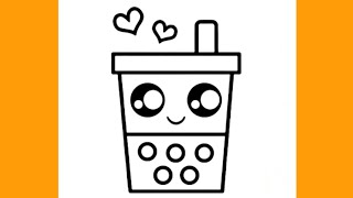 How to Draw Boba Tea 🧋 Easy Drawing for Kids | Cute Bubble Tea Step by Step