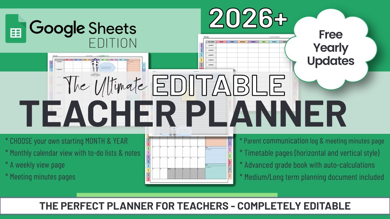 The Ultimate Editable Digital Teacher Planner #googlesheets #teachers #educators
