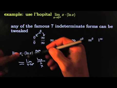 limit of x lnx  as x goes to 0 l'hopital