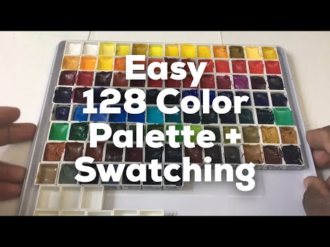 Easy 128 half pan travel/desktop MEGA PALETTE for Sennelier 98 color setup and swatching