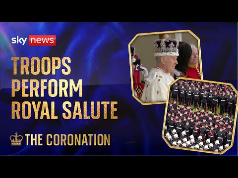 King's Coronation: Troops perform Royal Salute in Buckingham Palace garden