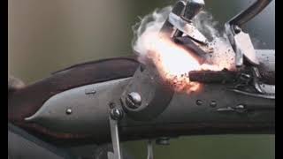 A shot from an ancient musket in slow motion