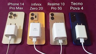 iPhone 14 Pro Max//Infinix Zero 20//Realme 10 Pro//Tecno Pova 4 CHARGING TEST ( 0 To 100% )