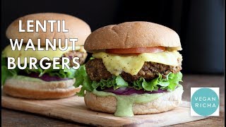 Lentil Walnut Burgers Vegan Veggie Burger - VeganRicha.com