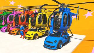Helicopter on Car Biggest Plane Transportation with Spiderman & Superheroes - GTA V Mods