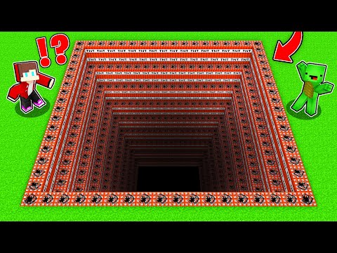 JJ and Mikey Found a The BIGGEST TNT PIT vs SECURITY HOUSE in Minecraft Maizen!