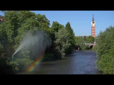 studio brynjar & veronika's fountain sprays ephemeral rainbow across river enz at ornamenta