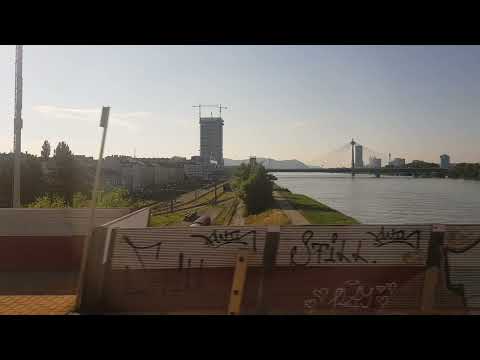 Crossing the Danube river by train (EC 102, Vienna to Warsaw) in Vienna