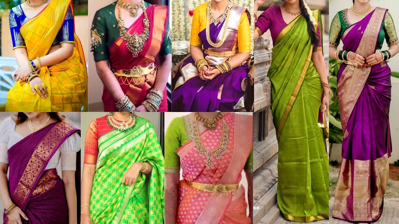 Pattu Saree Blouse Colour Combination Ideas😍Silk Saree Contrast Blouse Designs
