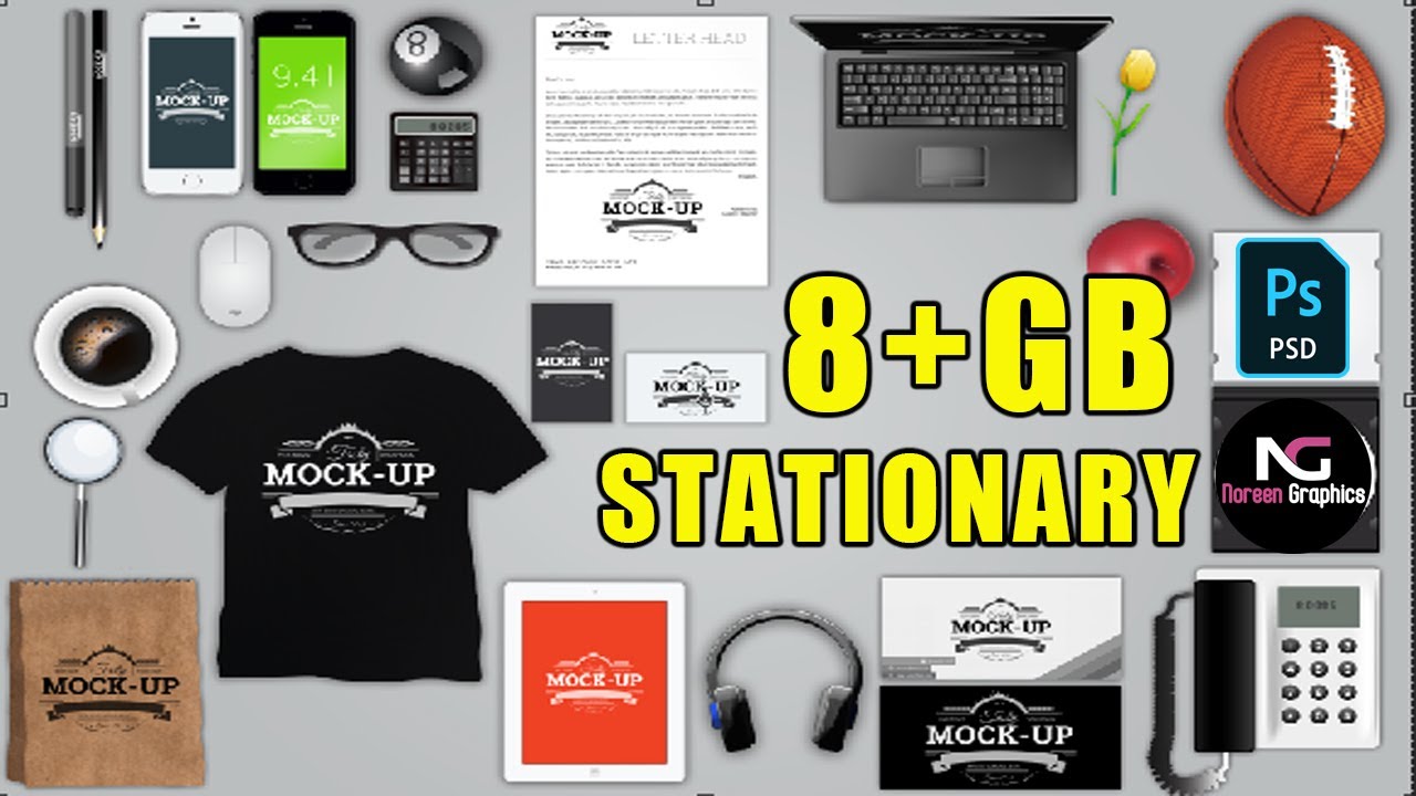 8+GB Stationary Mockups Download in PSD Files |Noreen Graphics|
