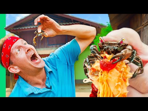 LIVE CRAB SALAD!! Exotic Village Food in Laos!!