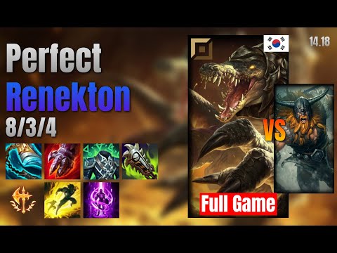 Perfect Top Renekton vs Olaf lol KR solo rank Full Game 14.18