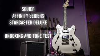 Video thumbnail for Squier Affinity Series Starcaster Deluxe Unboxing and Tone Test by Jordan Handwerker