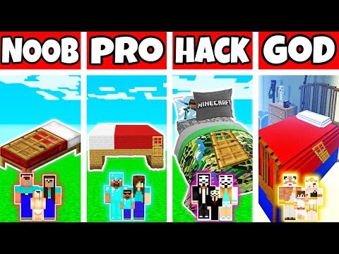 Minecraft: FAMILY GIANT BED HOUSE BUILD CHALLENGE - NOOB vs PRO vs HACKER vs GOD in Minecraft