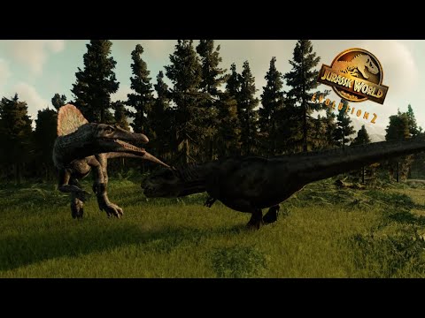 Spinosaurus vs Therizinosaurus vs T-rex vs Carcharodontosaurus  |  Jurassic World Evolution 2