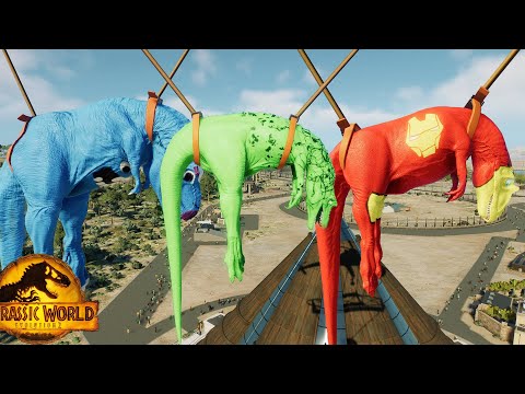 Jurassic World Evolution 2 T-Rex Colors Pack vs Metriacanthosaurus vs Nasutoceratops Dinosaurs Fight