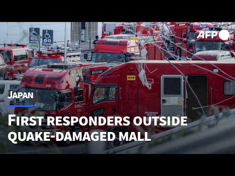 Video Thumbnail: Japanese rescuers staged outside damaged mall after major quake | AFP
