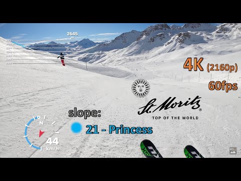 Ski run St. Moritz Corviglia | slope 21 - Princess | 4K POV