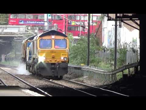 GBRf 66722 and 66740 Rail Head Treatment Train passing Dalston Kingsland