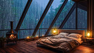 Natural Sounds of Heavy Rain, Strong wind and Thunder on Window - Rain Sounds in the foggy forest