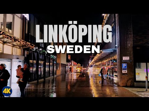 Rainy Night in Lindköping, Sweden 🇸🇪 Walking  Tours 4K UHD
