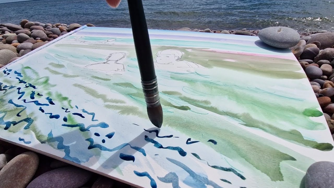 Plein Air Watercolor ASMR | Open Water Swimmer