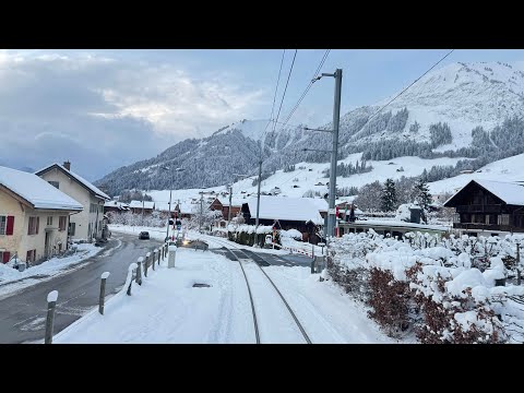 ❄️ Cab ride - Montbovon to Montreux Switzerland | Train Driver view | GoldenPass Line | 4K 60fps HDR