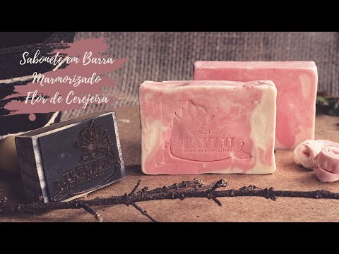 Sabonete em barra marmorizado flor de cerejeira