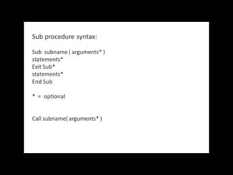 Excel VBA Topic 4.1 - Sub Procedures