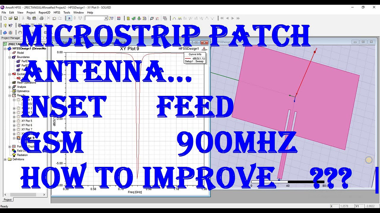 Rectangular patch antenna design in hfss|  insetfed gsm900 | hfss antenna design | hfss tutorials