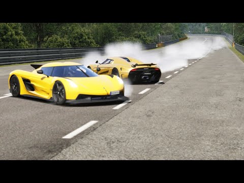 Crash Koenigsegg Jesko Absolut vs Koenigsegg Regera at La Sarthe ( No Chicane )