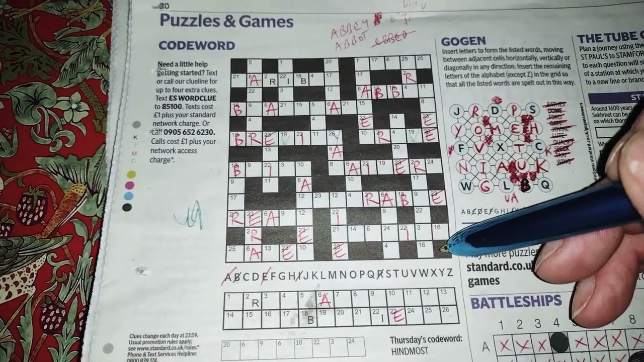 Evening Standard codeword - tutorial - how to solve - walkthrough 20-4-22