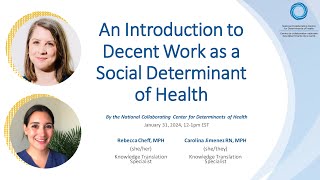 NCCDH Webinar: An introduction to decent work as a social determinant of health