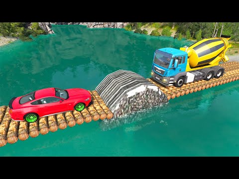 Cars vs Big Speed Bump, Log Bridge and Deep Water in BeamNG.Drive