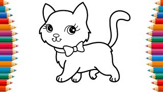 How to Draw Cat Coloring Pages-Learn Color with Cat Coloring Pages for Kids-Simple Drawing for Kids