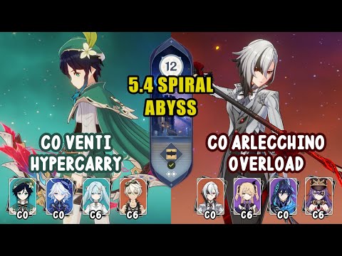 C0 VENTI HYPERCARRY & C0R1 ARLECCHINO OVERLOAD | 5.4 Spiral Abyss - Floor 12 | Genshin Impact