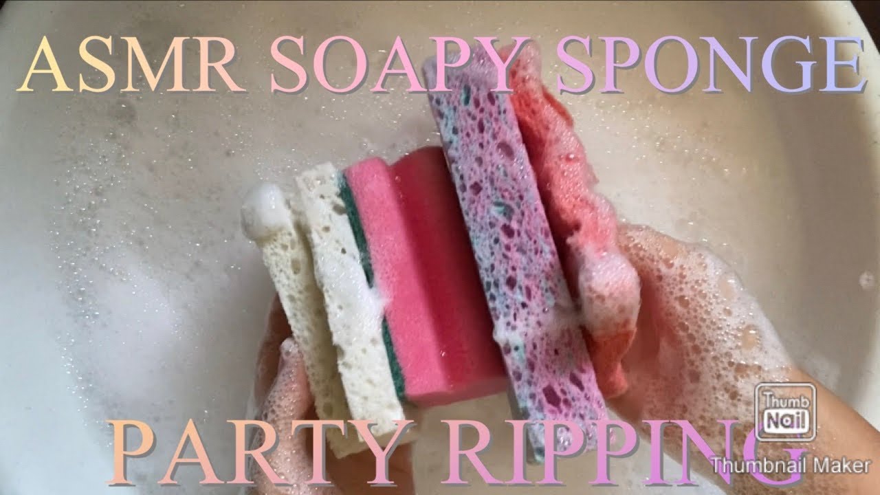 ASMR Soapy Sponge Party Ripping |Cellulose, Scourer, & Kitchen Sponge | Scratching | Soapy Squeezing