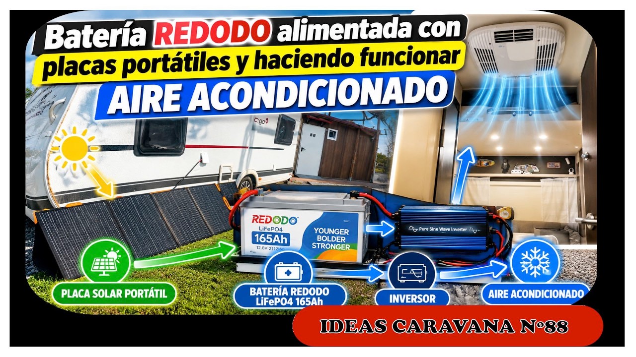 Batería REDODO 165A LIFEPO4 en mi CARAVANA con PLACAS PORTÁTILES