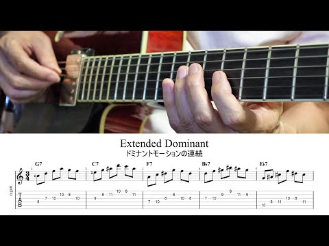 3/4 time 《 Guitar Exercise 183 》 Extended Dominant　4分の3拍子でエクステンディド・ドミナントのエクササイズ 【Tab ⇒ Description】