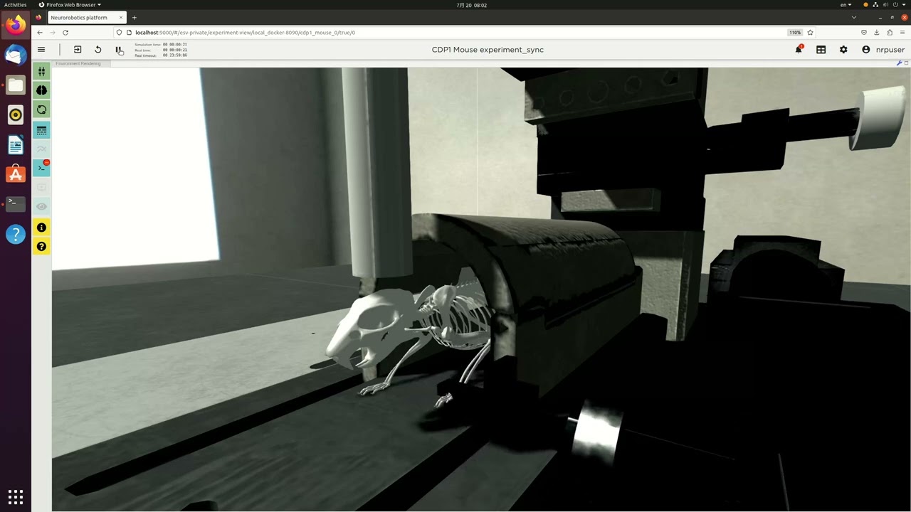 Mouse brain-body simulation for a lever push/pull task with gain adaptation by the cerebellum