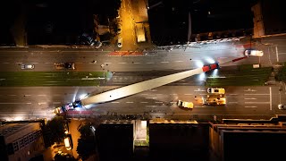 Spektakulärer Windrad-Transport mitten durch die Stadt