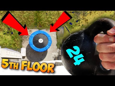 What if I drop a Kettlebell  on the Trampoline from the fifth floor? SHOCKED!!! Video