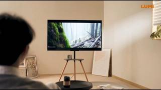 Easel Studio TV Floor Stand with Melamine Shelf and Wood Legs | FS28-44F-04 | LUMI
