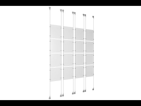 (4) 11'' Width x 8-1/2'' Height Clear Acrylic Frame & (2) Stainless Steel Satin Brushed Adjustable Angle Signature 1/8'' Cable Systems with (16) Single-Sided Panel Grippers
